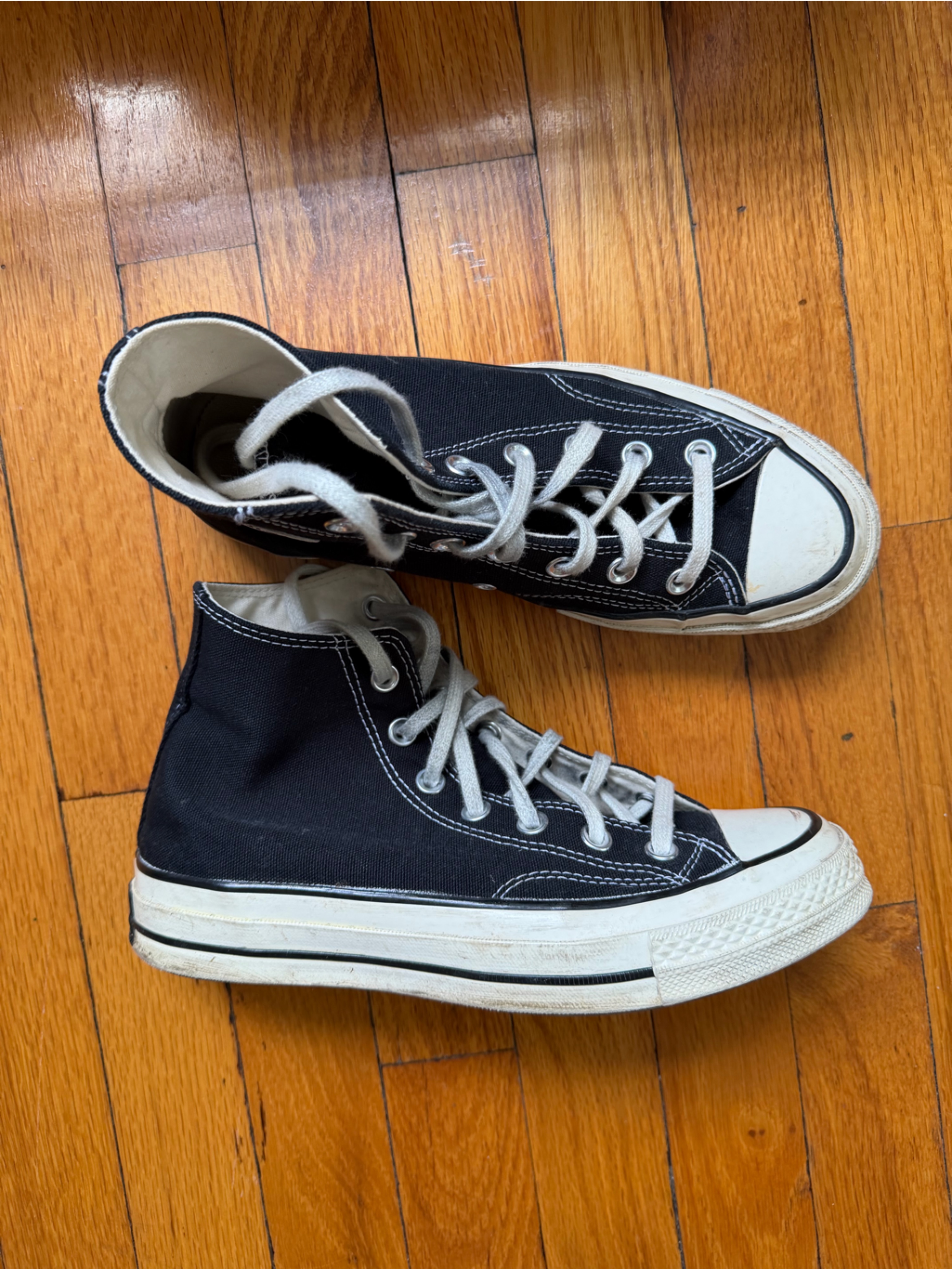 90s Converse Cream And Black High-Top Canvas Sneakers Oldschool